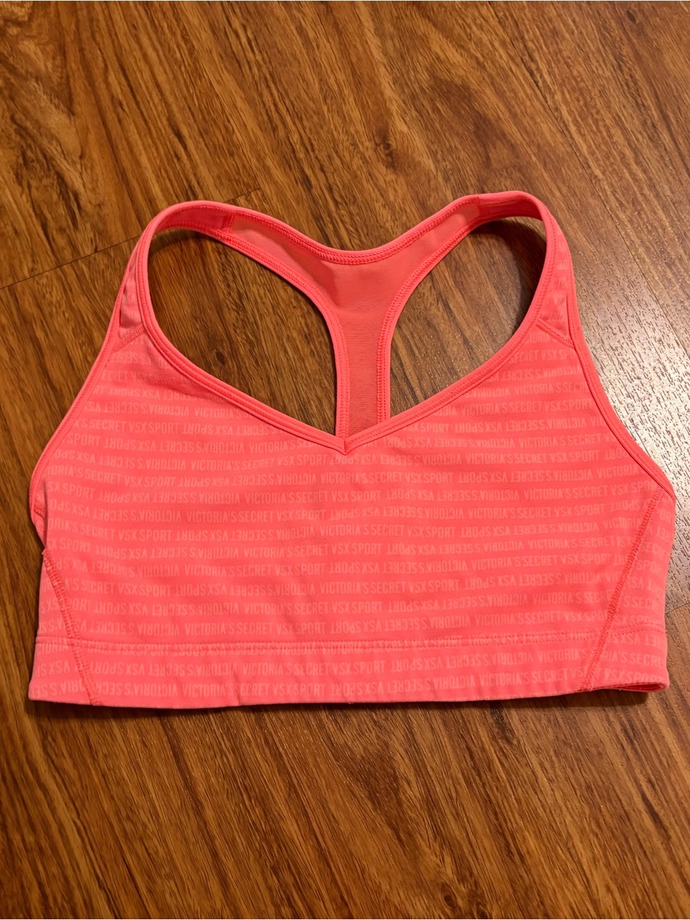 VSX Victoria's Secret Sport Coral Racerback Sports Bra Wordmark Pattern - Size M